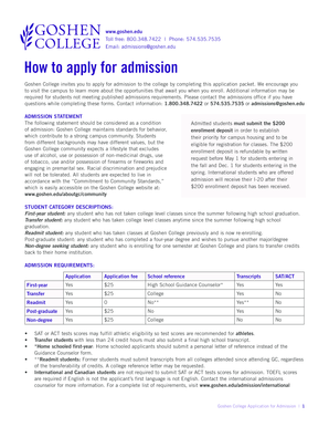 Goshen College Application for Admission