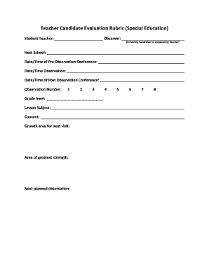 Teacher Candidate Evaluation Rubric