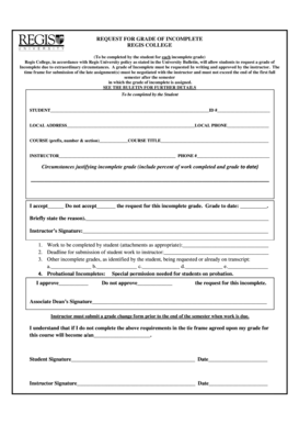 Request for Grade of Incomplete