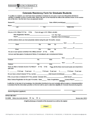 Colorado Residency Form for Graduate Students
