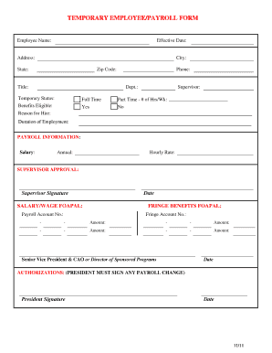 Temporary Employee Payroll Form