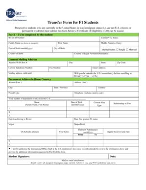 Transfer Form for F1 Students