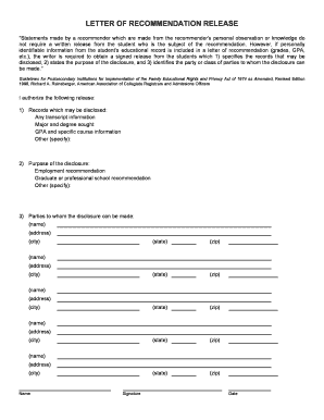 Letter of Recommendation Release Form