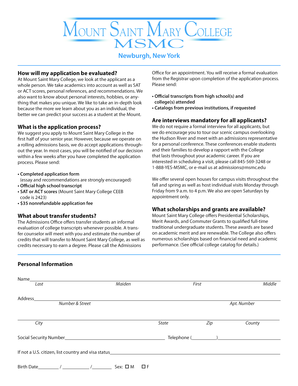 Mount Saint Mary College Application Form