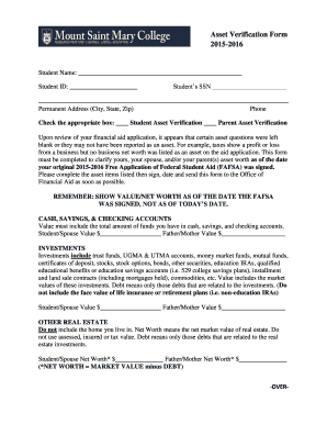 Student Asset Verification Form