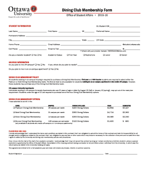 Dining Club Membership Form