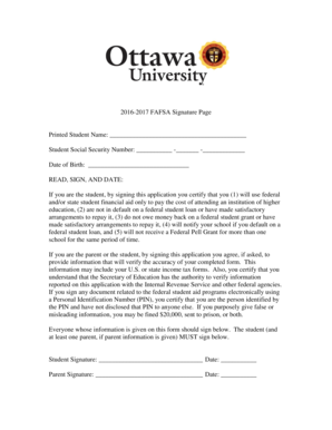 2016-2017 FAFSA Signature Page