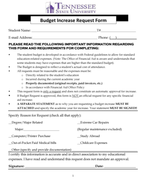 Student Budget Increase Request Form
