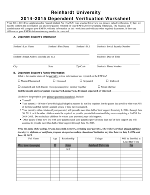 2014–2015 Dependent Verification Worksheet