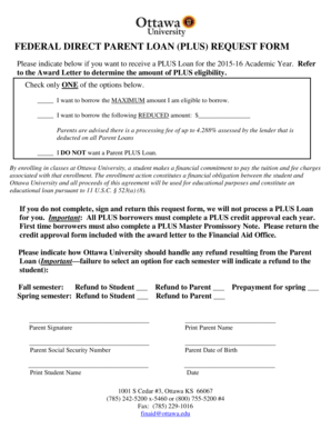 Federal Direct Parent PLUS Loan Request Form