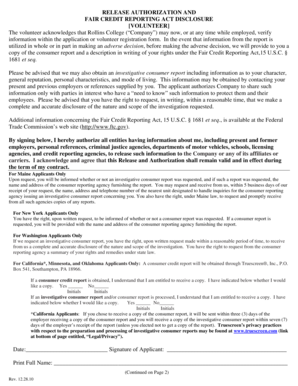 Release Authorization and Fair Credit Reporting Act Disclosure