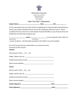 Non-Tax Filer's Statement for Student Financial Aid