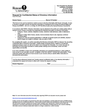 Request for Confidential Status of Directory Information