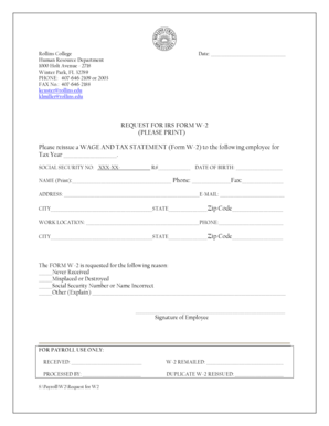 Request for IRS Form W-2