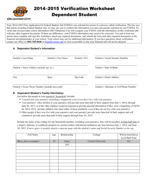 2014–2015 Verification Worksheet