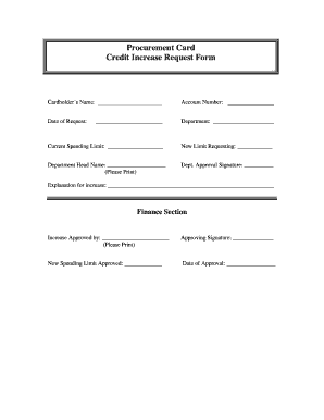 Procurement Card Credit Increase Request Form
