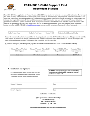 2015–2016 Child Support Verification Worksheet