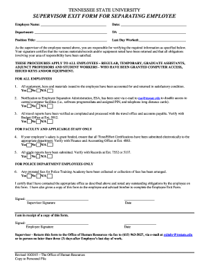 Tennessee State University Supervisor Exit Form