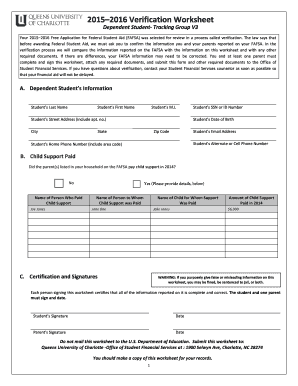 2015–2016 Verification Worksheet