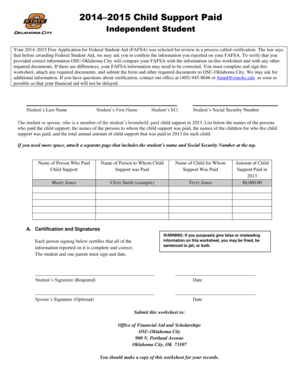 2014-2015 Child Support Verification Form
