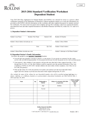 2015-2016 Verification Worksheet