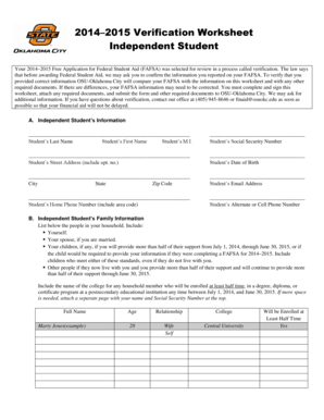 2014–2015 Verification Worksheet