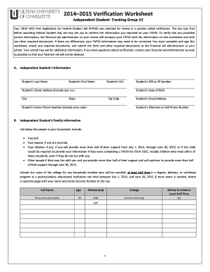 2014–2015 Verification Worksheet