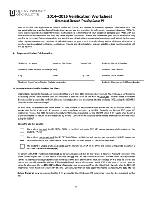 2014–2015 Verification Worksheet