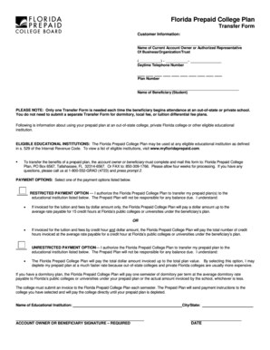 Florida Prepaid College Plan Transfer Form
