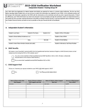 2015–2016 Verification Worksheet