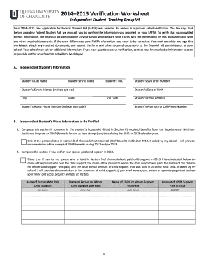 2014–2015 Verification Worksheet
