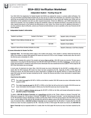 2014–2015 Verification Worksheet