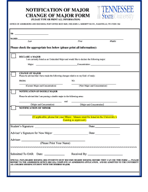 Change of Major Form