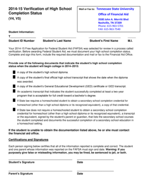 2014-15 High School Completion Verification Form