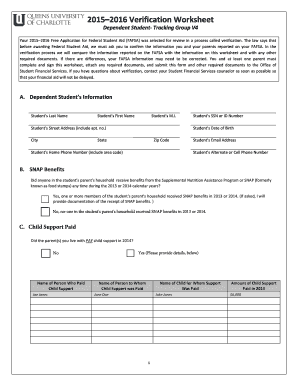 2015–2016 Verification Worksheet