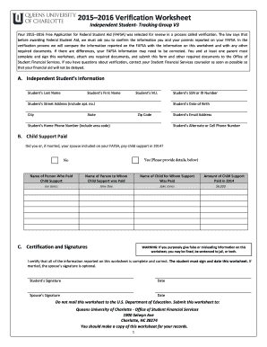 2015–2016 Verification Worksheet