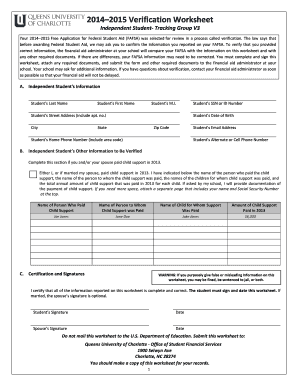 2014–2015 Verification Worksheet
