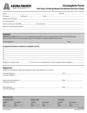 Undergraduate Incomplete Form
