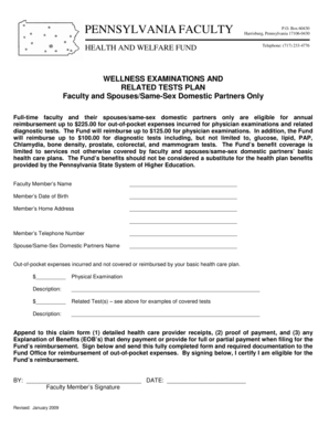 Pennsylvania Faculty Wellness Exam Reimbursement Form