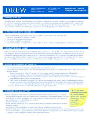 Drew University Form I-20 Application