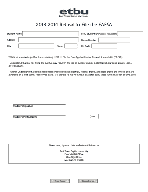 FAFSA Refusal Form