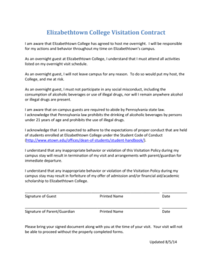 Elizabethtown College Visitation Contract - etown
