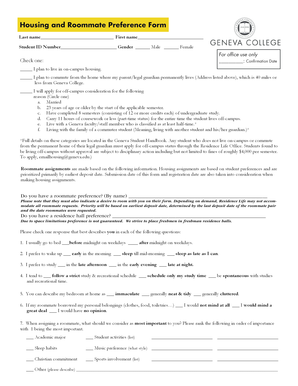 Housing and Roommate Preference Form