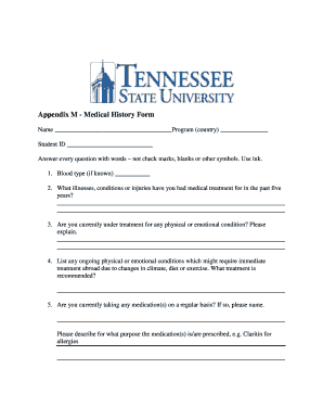 Appendix M Medical History Form