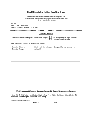 Dissertation Editing Tracking Form