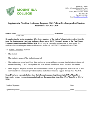 SNAP Benefits Application for Independent Students