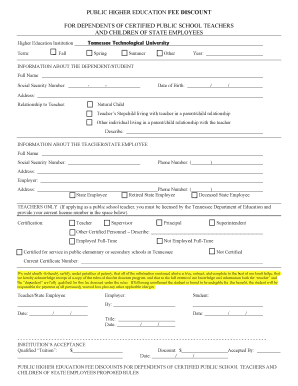 Tennessee Teacher/State Employee Discount Form