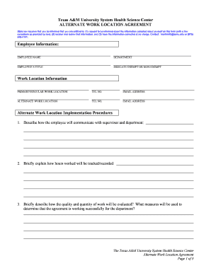 Texas A&M University System Health Science Center Alternate Work Location Agreement