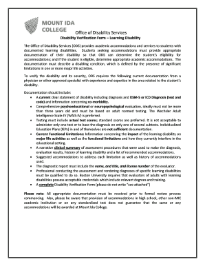 Disability Verification Form – Learning Disability