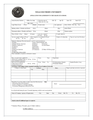 Texas Southern University Graduate School Application Form